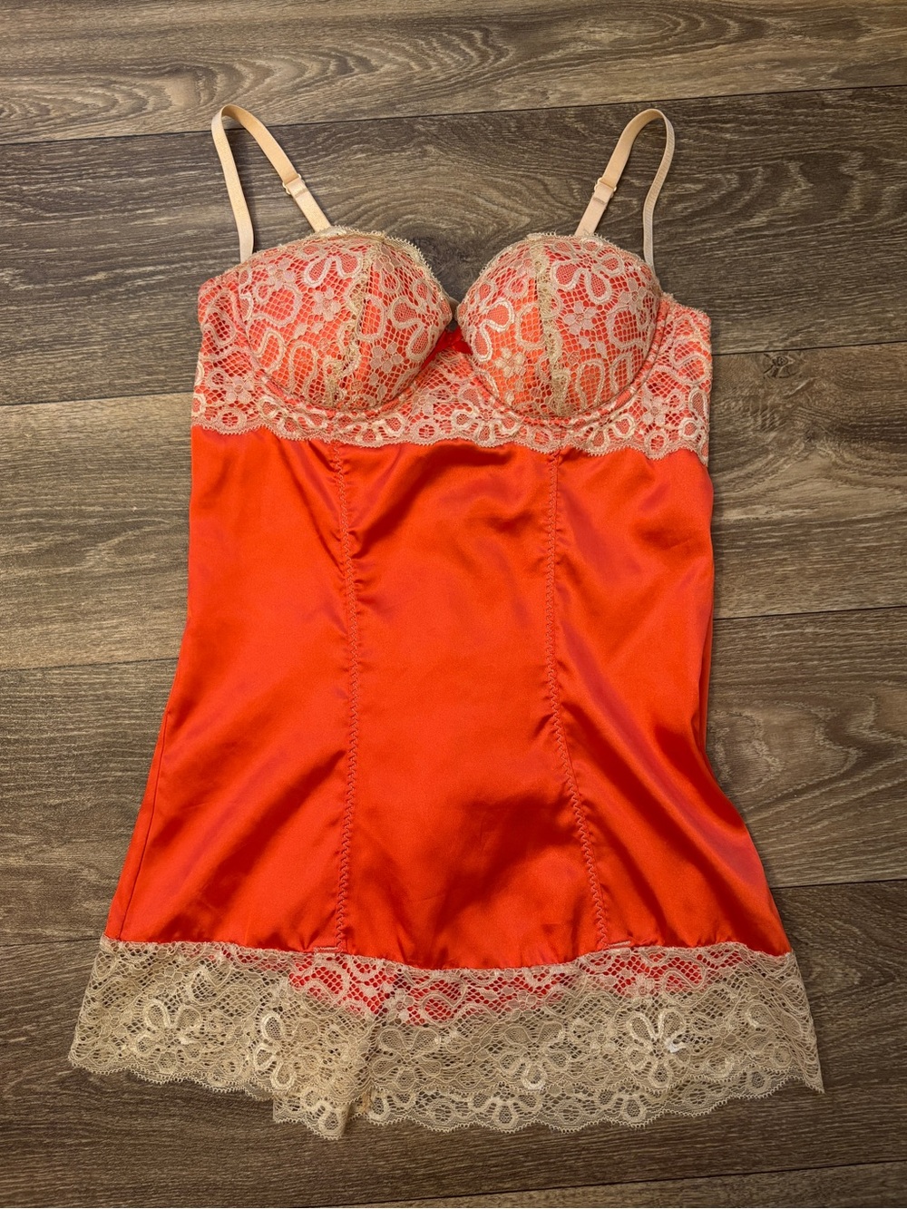 Frederick’s of Hollywood Red Satin Lace Bustier Corset Lingerie Top